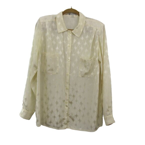 Vintage Richard Evans Womens Blouse Sz 14 Diamond Pattern Collar Cream Long Slve - Picture 1 of 5